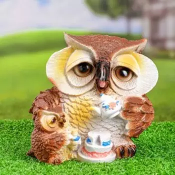 Садовая фигура "Сова с чаем" 19х16см