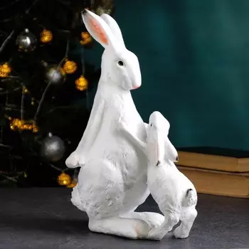Фигура "Зайчиха с зайчонком" белый, 24х12х34см