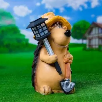 Садовая фигура - фонарь из полистоуна «Ёжик с лопатой», 43 см