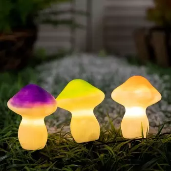 Садовый светильник «Грибы», уличный, на солнечной батарее, 21 см, 3 LED, свечение тёплое белое