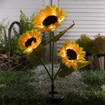 Садовый светильник «Подсолнухи», уличный, на солнечной батарее, 70 см, 30 LED, свечение тёплое белое
