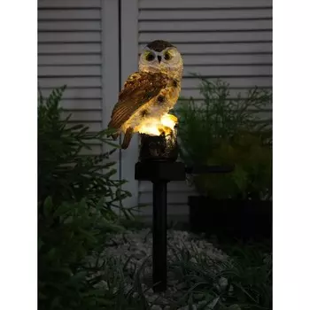 Садовый светильник «Сова», уличный, на солнечной батарее, 45 см, 1 LED, свечение тёплое белое