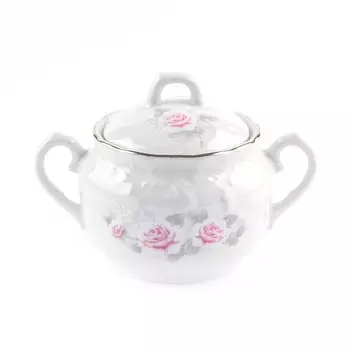 Сахарница Cmielow Rococo «Бледные розы, отводка платина», 200 мл