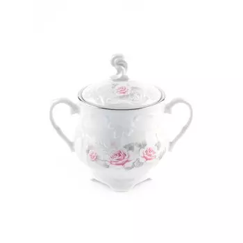 Сахарница Cmielow Rococo «Бледные розы, отводка платина», 400 мл