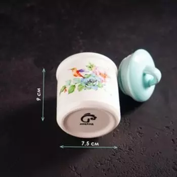 Сахарница-солонка Доляна «Пташка», 150 мл, d=7 см, доломит, белая, голубая