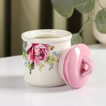 Сахарница-солонка Доляна «Роза», 150 мл, d=7 см, доломит, белая, розовая