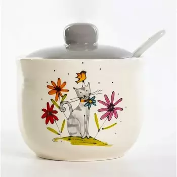 Сахарница Elrington «Серый кот», с ложкой, 320 мл