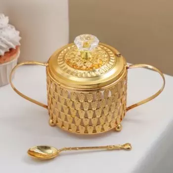 Сахарница «Кувшин», 200 мл, 18,519,512,5 см, с ложкой, цвет металла золотой