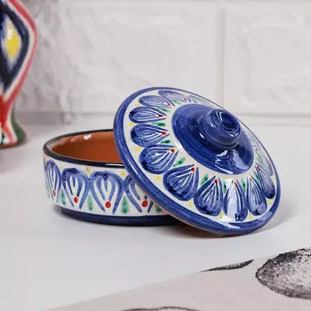 Сахарница узбекская Риштанская Керамика «Цветы», 250 мл, синяя