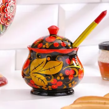 Сахарница с ложкой 10х11 см, хохлома