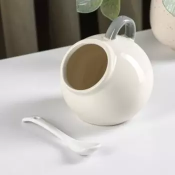 Сахарница с ложкой Доляна «Уютные коты», 200 мл, цвет белый