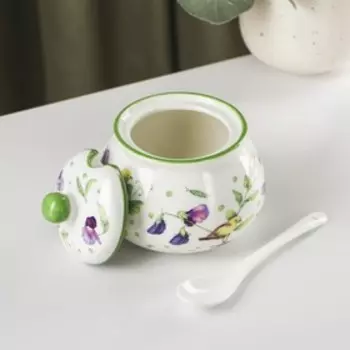Сахарница с ложкой Доляна «Зелёный сад», 320 мл, 109 см, фарфор