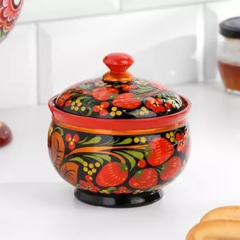 Сахарница дерево хохлома «Ягодка клубника»