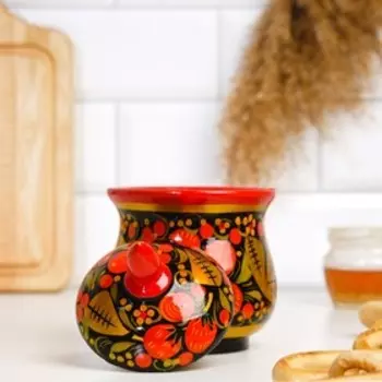 Сахарница «Ягодка», с крышкой, 10×10×13 см, хохлома