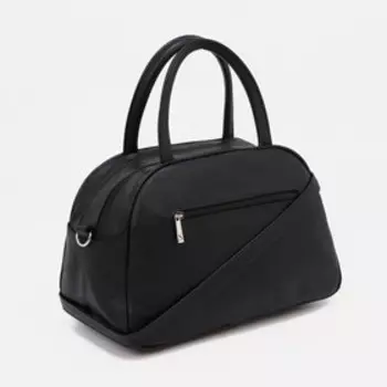 Сумка-саквояж на молниях, наружный карман, длинный ремень, цвет чёрный