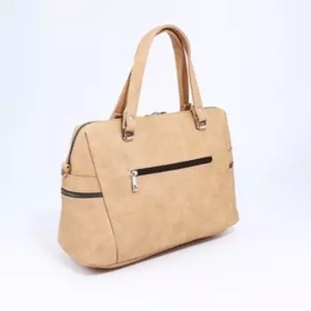 Сумка-саквояж "Саломея" на молнии, 3 наружных кармана, длинный ремень, цвет бежевый