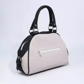 Саквояж на молнии, 3 наружных кармана, длинный ремень, цвет бежевый