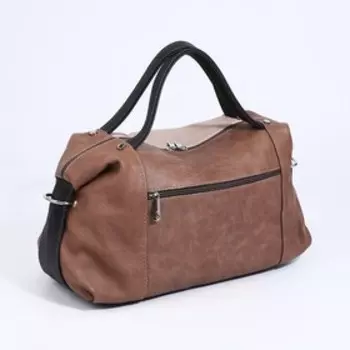 Саквояж на молнии, наружный карман, длинный ремень, цвет коричневый