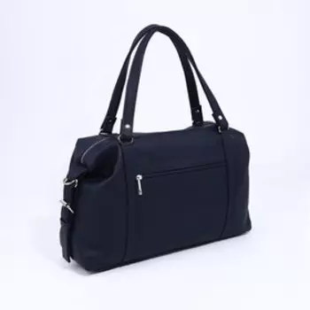 Саквояж на молнии, наружный карман, длинный ремень, цвет синий