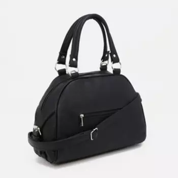 Сумка-саквояж на молнии, 3 наружных кармана, длинный ремень, цвет чёрный