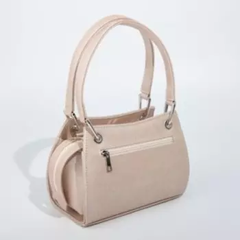 Сумка-саквояж на молнии, наружный карман, длинный ремень, цвет бежевый