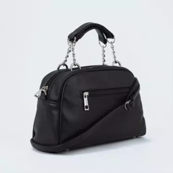 Сумка-саквояж на молнии, наружный карман, длинный ремень, цвет чёрный