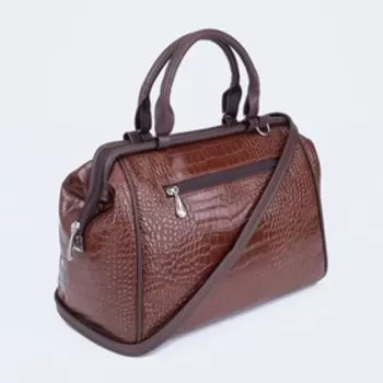 Сумка-саквояж на молнии, наружный карман, длинный ремень, цвет коричневый