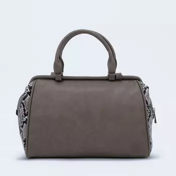 Сумка-саквояж на молнии, наружный карман, длинный ремень, цвет серо-бежевый