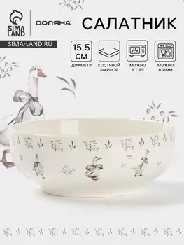Салатник Доляна «Гуси», фарфор, 650 мл, 15.56 см, белый