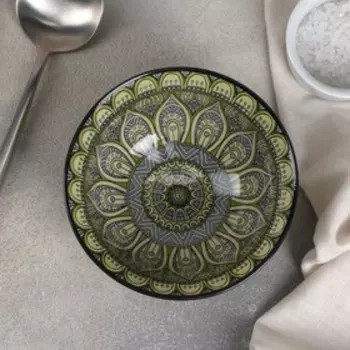 Салатник керамический Доляна «Мирсоле», 350 мл, d=12,5 см, цвет зелёный