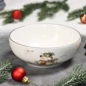 Салатник Доляна «Рождественский снеговик», 580 мл, d=15 см, цвет белый