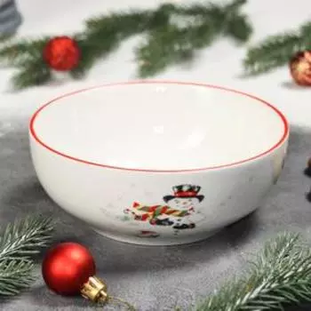 Салатник Доляна «Снеговик со зверятами», 580 мл, d=15 см, цвет белый