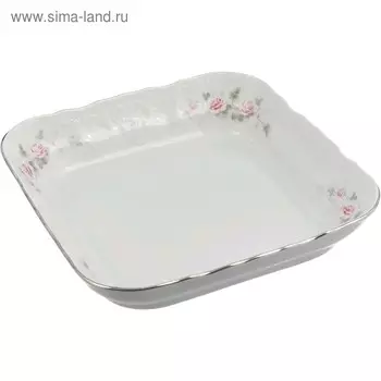 Салатник квадратный Bernadotte, декор «Бледные розы, отводка платина», 16 см