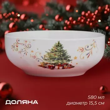 Салатник новогодний Доляна «Волшебное дерево», 580 мл, 15,56 см, фарфор, цвет белый