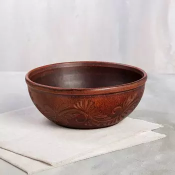 Салатник "Резные листья", декор, красная глина, 1.2 л, ручная работа