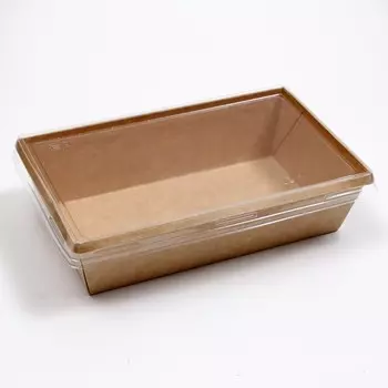 Салатник с плоской крышкой, крафт, 20 х 12 х 5,5 см, 0,8 л