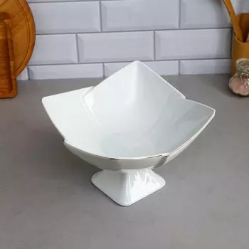 Салатник «Тюльпан», с подставкой, 2 л, золотая обводка, фарфор, Иран