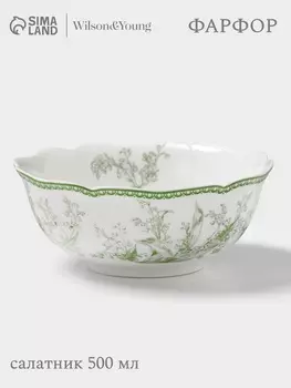 Салатник WY Bloomware, 500 мл, 156 см, фарфор, белый, зелёный