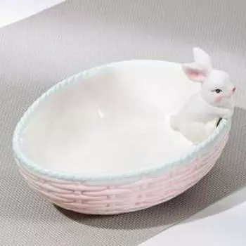 Миска Доляна «Зайка», 350 мл, 181411 см, доломит, розовая