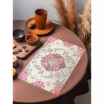 Салфетка ажурная для стола «Розы», 45×30 см, цвет металлик розово-оранжевый