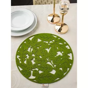 Салфетка сервировочная Arya Home Leaf, фетр, d=35 см, цвет зелёный