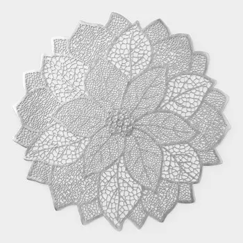 Салфетка сервировочная на стол «Цветок», 3838 см, серебряная