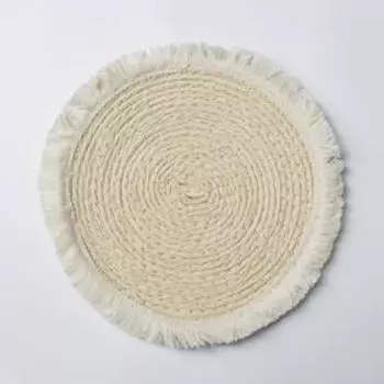 Салфетка сервировочная на стол Доляна «Бахрома», d=25 см, цвет бежевый