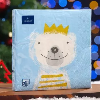 Салфетки бумажные Art Bouquet "Белые мишки", 3 слоя,33x33, 20 листов