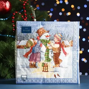Салфетки бумажные "Art Bouquet" Дети и снеговик, 3 слоя, 33x33, 20 листов