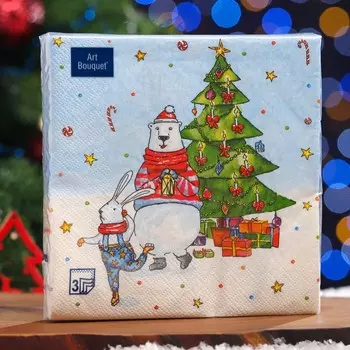 Салфетки бумажные Art Bouquet "Новогодние гуляния", 3 слоя,33x33, 20 листов