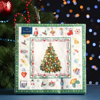 Салфетки бумажные "Art Bouquet" Новогодняя сказка на белом, 3 слоя,33x33, 20 листов