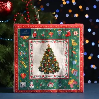 Салфетки бумажные "Art Bouquet" Новогодняя сказка на зеленом, 3 слоя,33x33, 20 листов