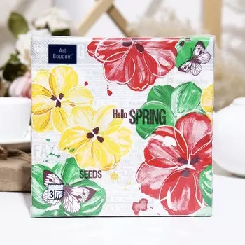 Салфетки бумажные Art Bouquet "Привет Весна 1"с красным, 3 слоя,33x33, 20 листов