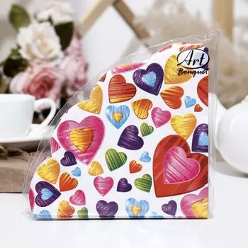 Салфетки бумажные Art Bouquet Rondo"Калейдоскоп сердец", d32, 3 слоя, 12 листов